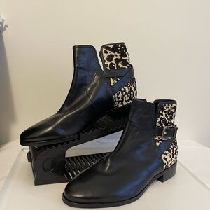 MICHAEL KORS, Black Leather & Animal Print Calf Hair Boots, NWOT, Size 10